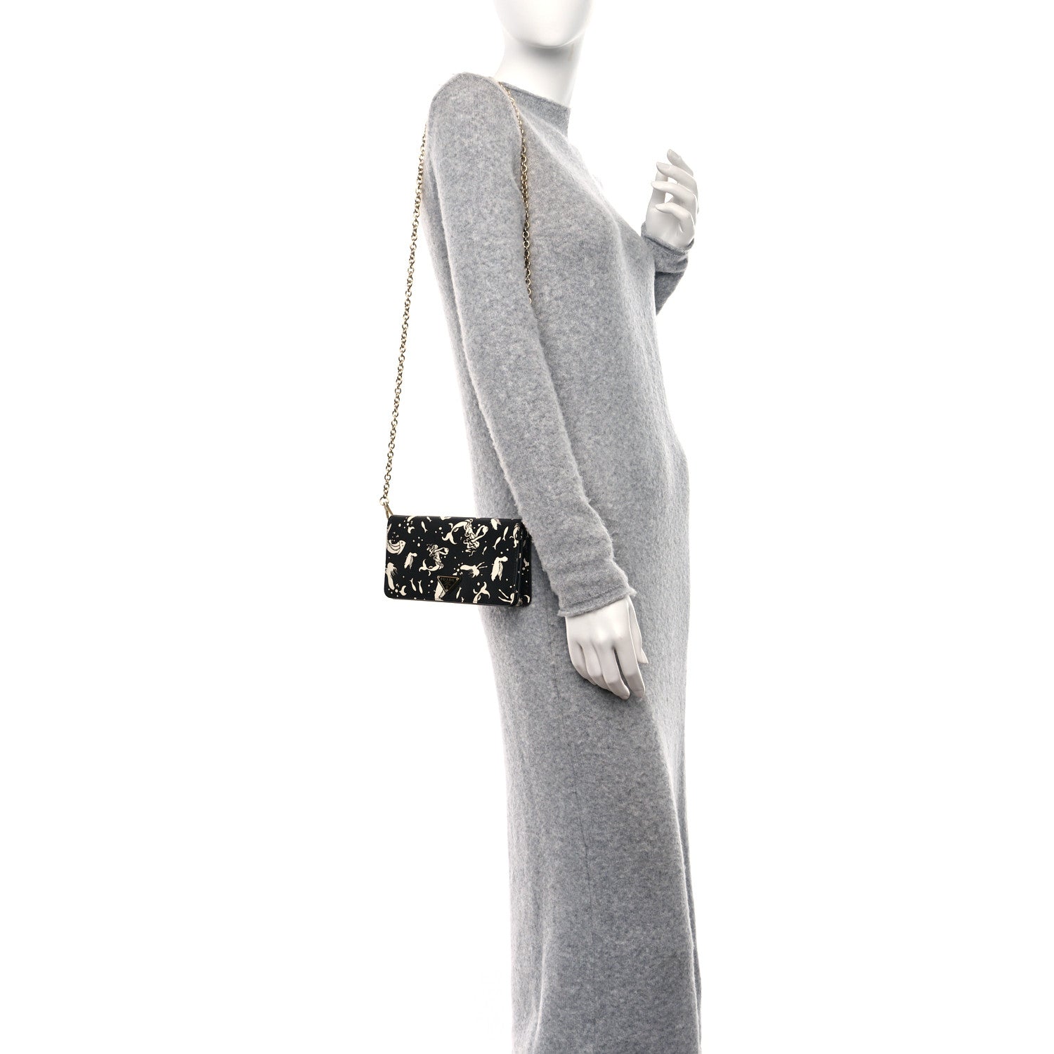 Prada Saffiano Triangle Logo Mermaid Print Mini Crossbody Bag Black 2 of 10