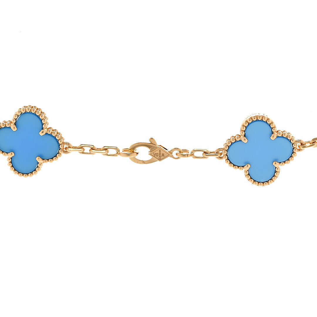 Van Cleef & Arpels 18K Yellow Gold Blue Agate 10 Motifs Vintage Alhambra Necklace 4 of 6