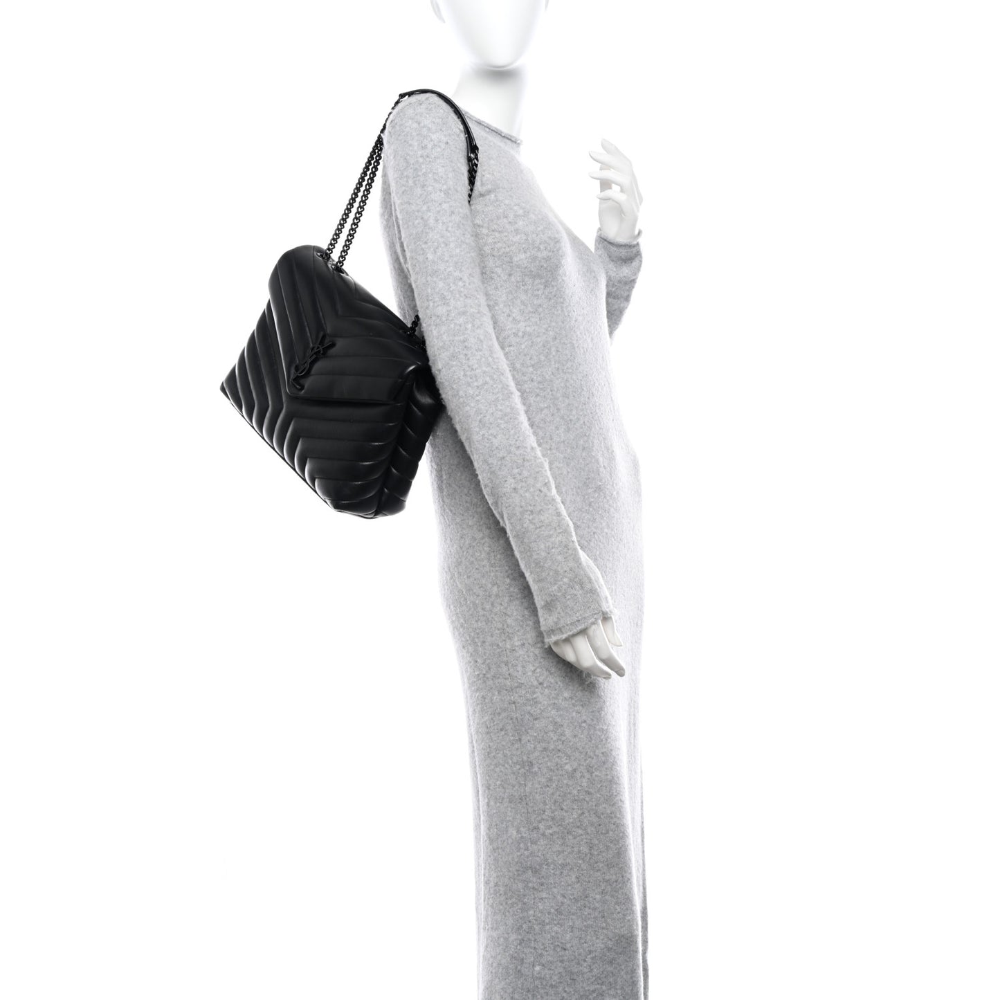 Calfskin Y Quilted Monogram Monochrome Medium Loulou Chain Satchel Black