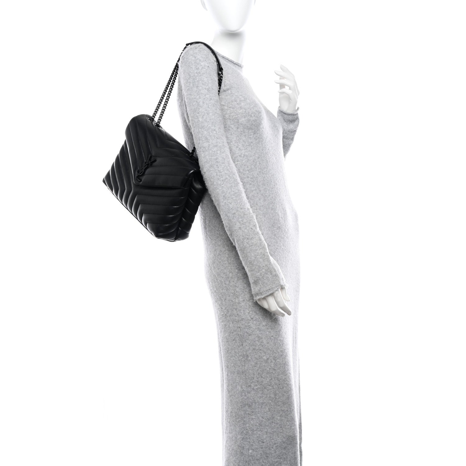 Saint Laurent Calfskin Y Quilted Monogram Monochrome Medium Loulou Chain Satchel Black 2 of 9