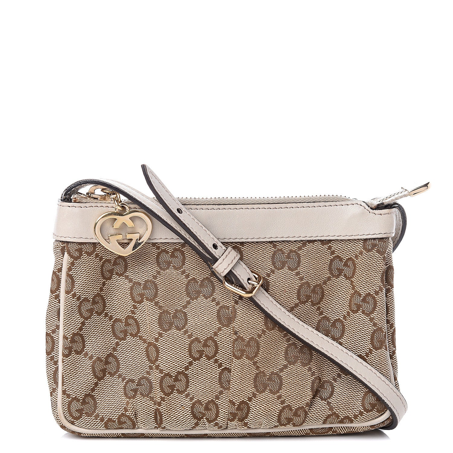 Gucci Monogram GG Heart Charm Crossbody Pochette White 1 of 11