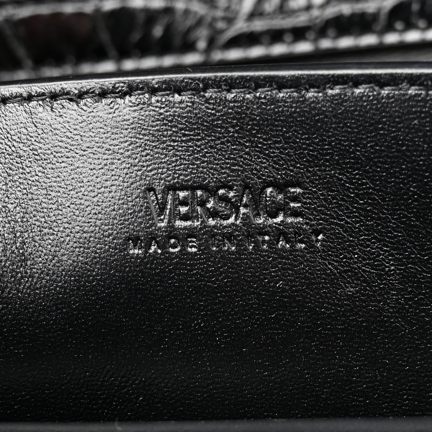 Calfskin Crocodile Embossed Greca Goddess Top Handle Bag Black