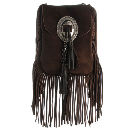 Saint Laurent Suede Fringe Flat Anita Crossbody Bag Coffy Marrone 1 of 7