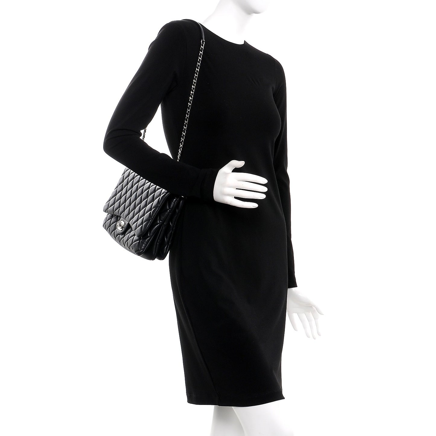 Lambskin Quilted Jumbo 3 Flap Bag Black