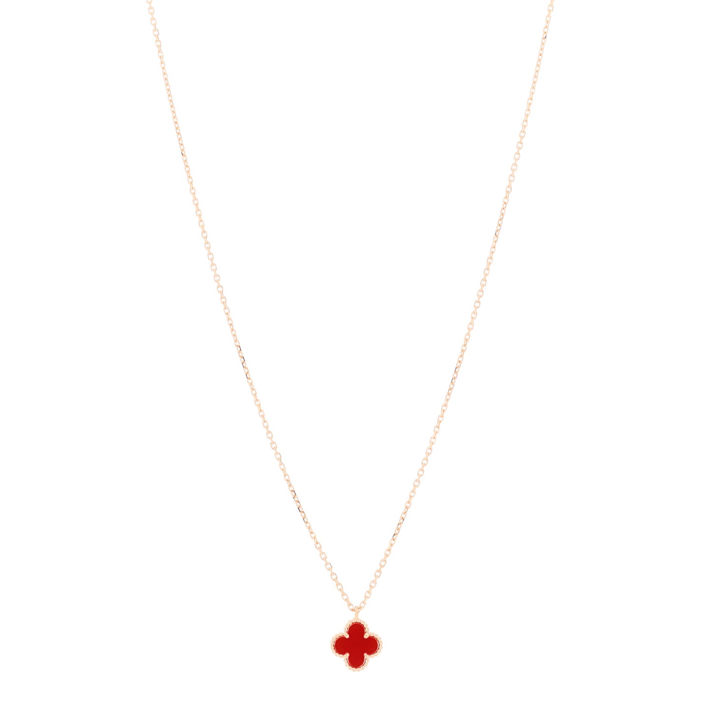 18K Rose Gold Carnelian Sweet Alhambra Pendant Necklace