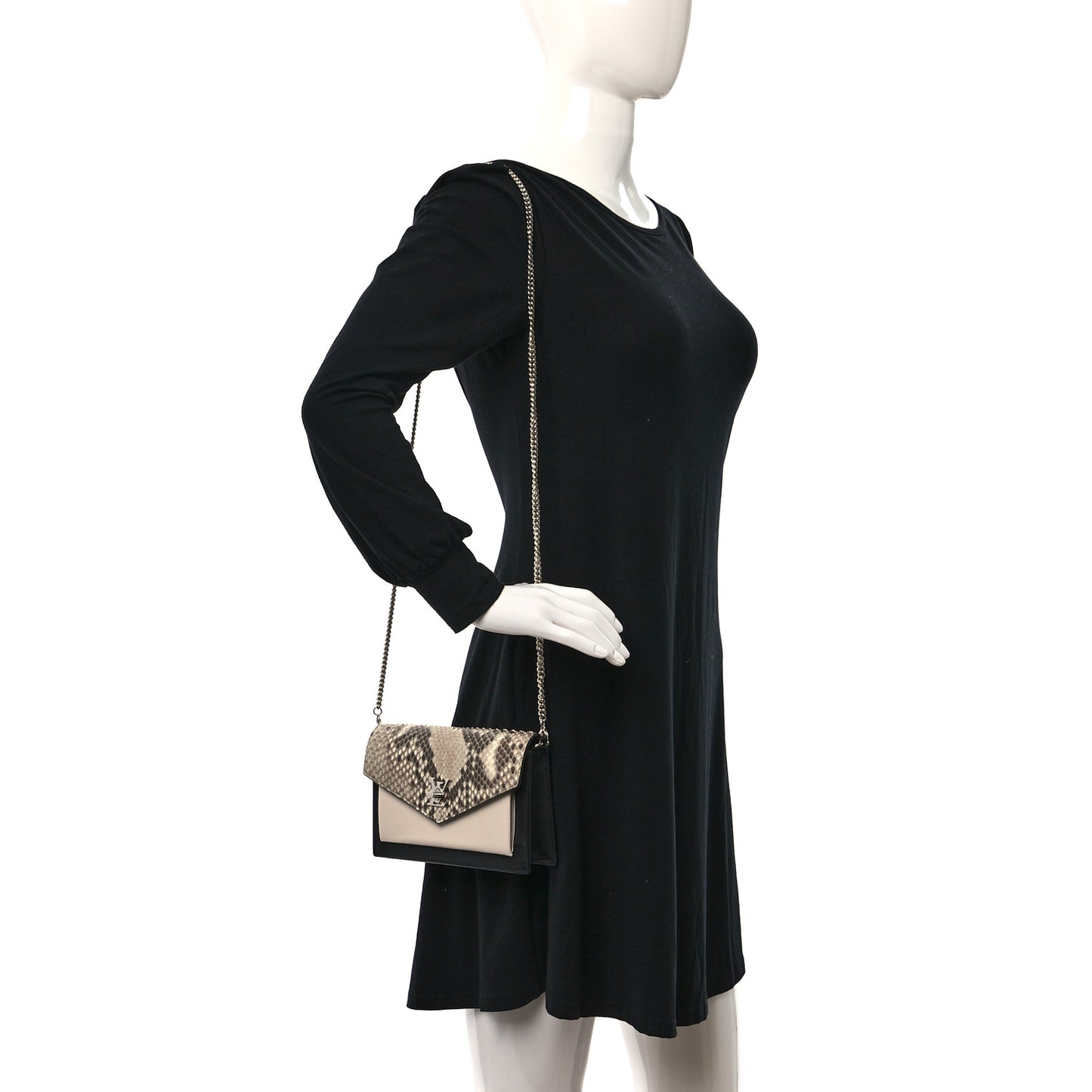 Soft Calfskin Snakeskin My Lockme Chain Bag BB Black White Beige