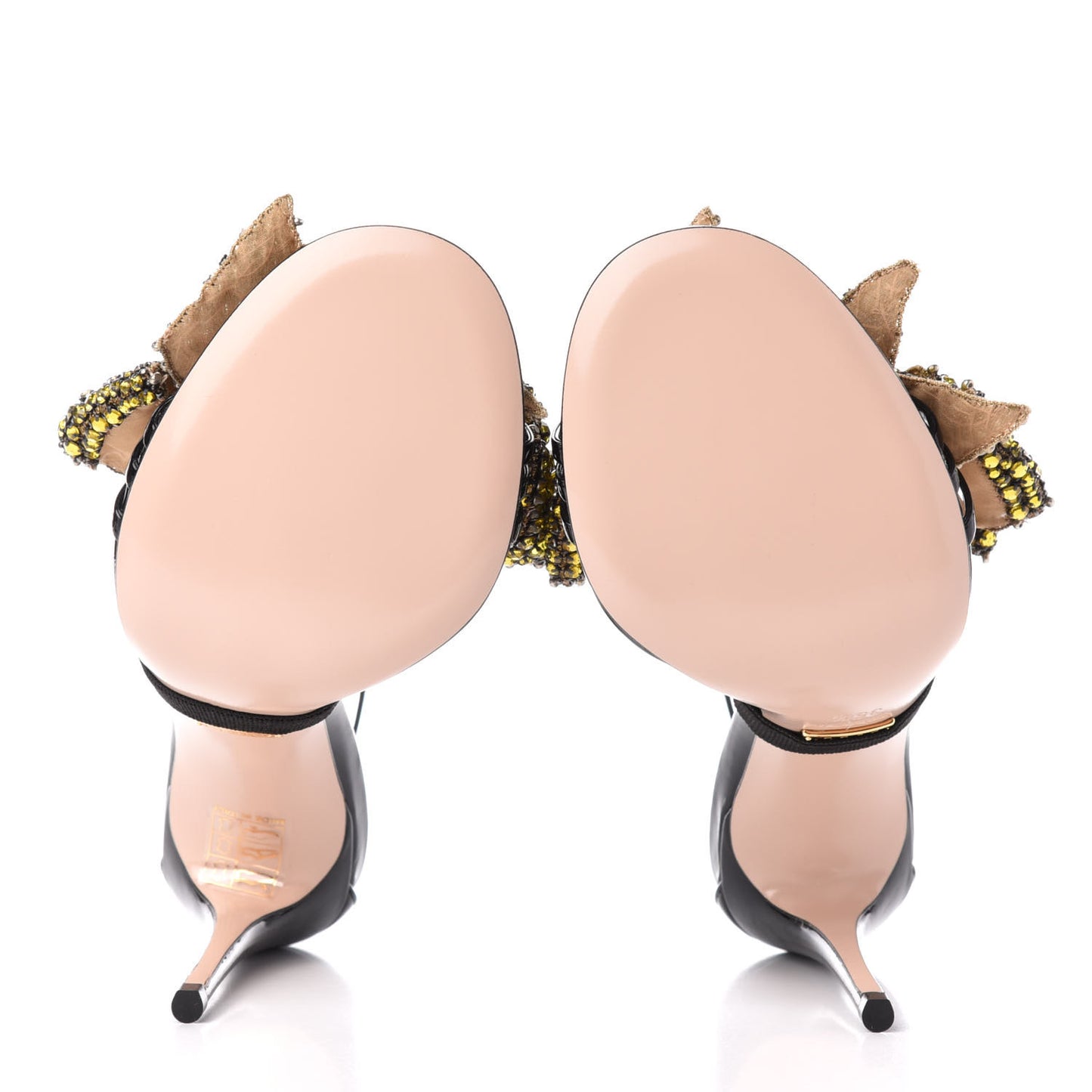 Patent Crystal Removable Bow Sandals 35.5 Black