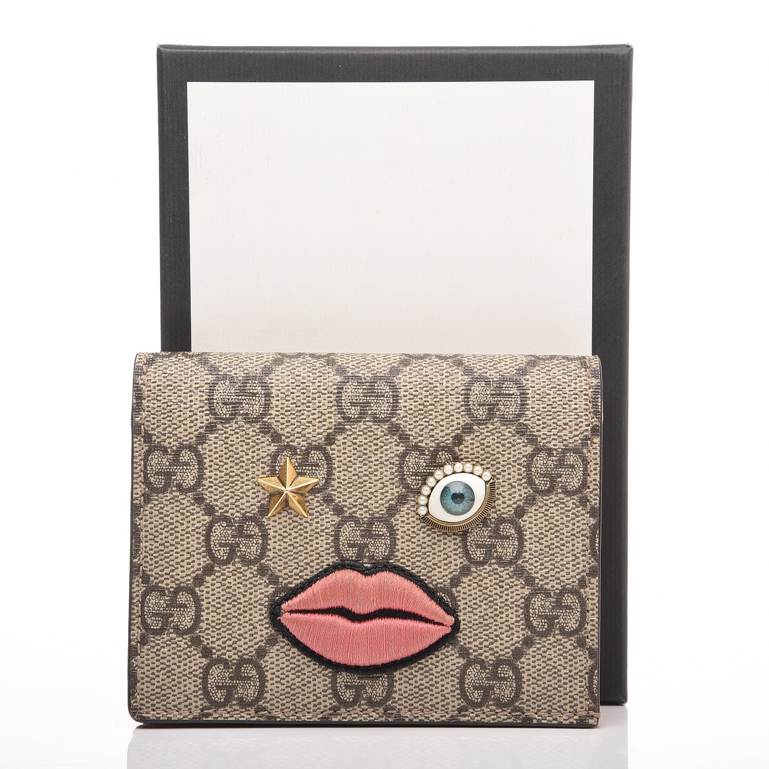 Gucci GG Supreme Monogram Face Embroidered Card Case Wallet Pink 8 of 8