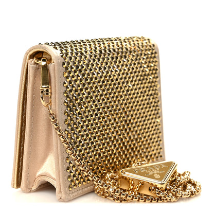 Prada Satin Crystal Metal Triangle Logo Card Holder With Strap Platino 2 of 9