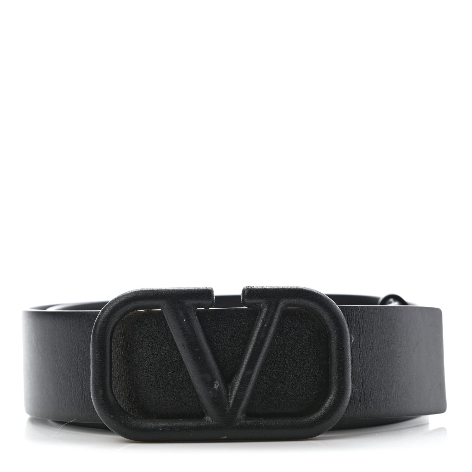 Valentino Garavani Glossy Calfskin Monochrome VLogo 40mm Belt 85 34 Black 1 of 6