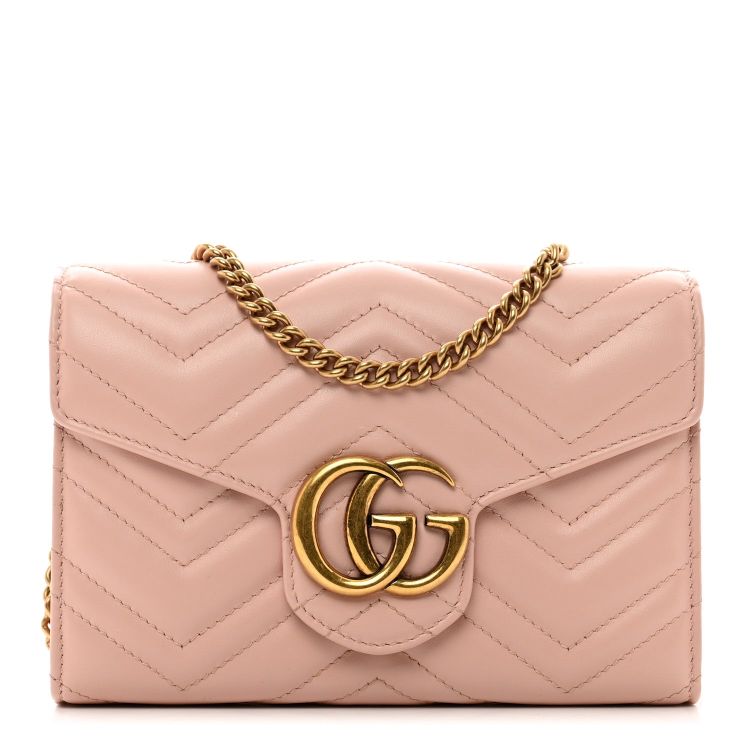 Gucci Calfskin Matelasse GG Marmont Chain Wallet Perfect Pink 1 of 10