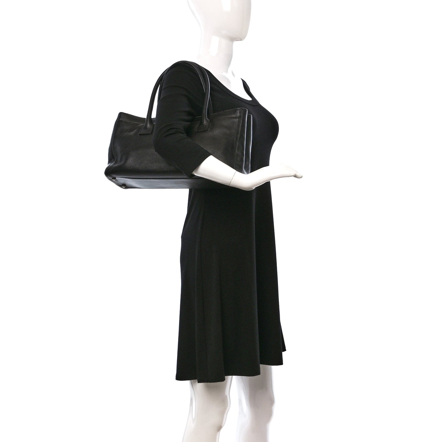 Calfskin Mademoiselle Lock Cerf Executive Shopper Tote Black