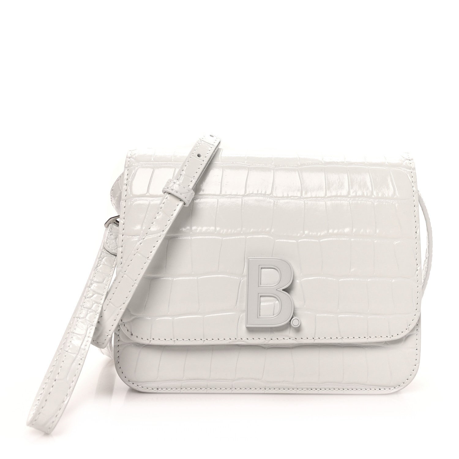 Balenciaga Shiny Calfskin Crocodile Embossed Small B Bag White 1 of 10