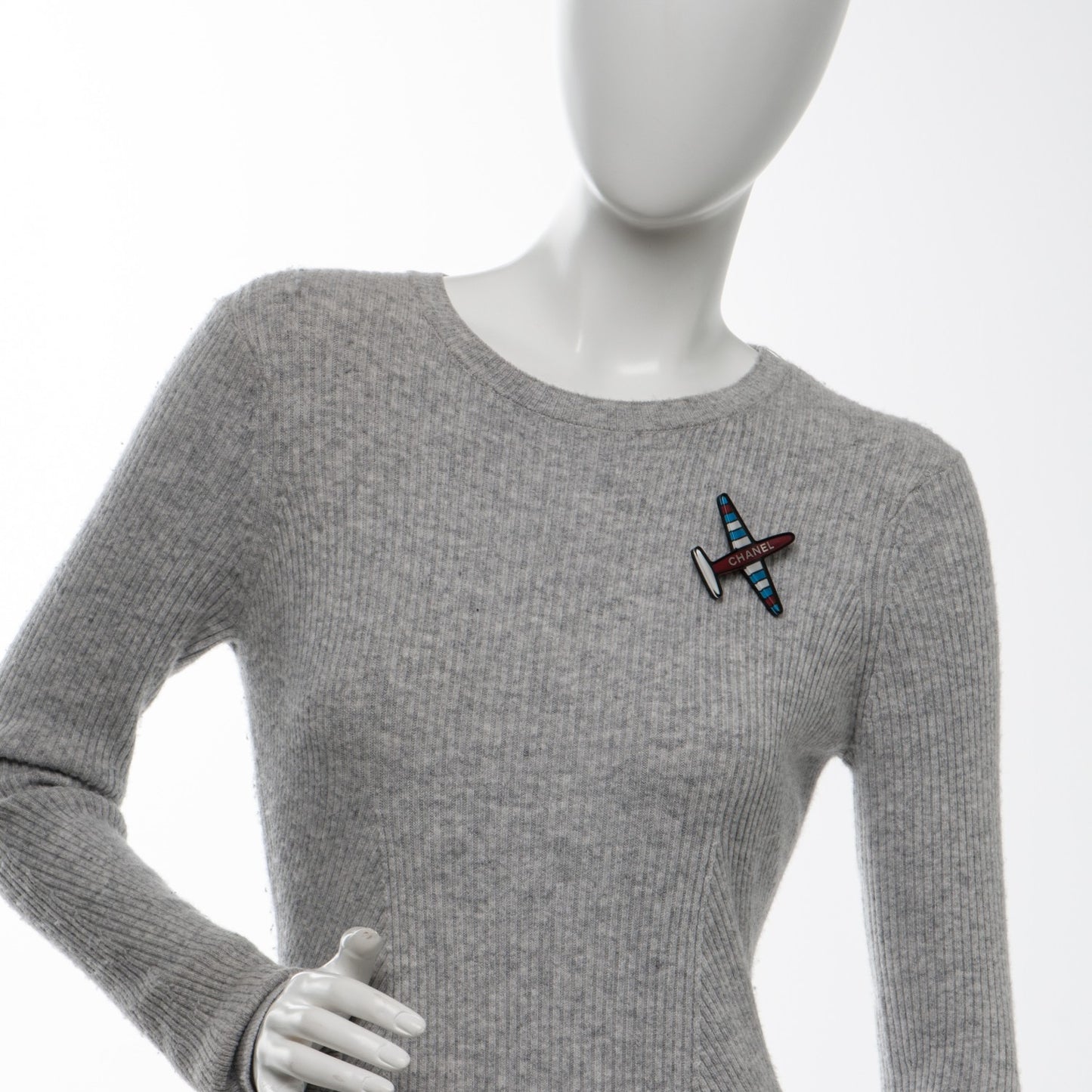 Resin Striped CC Airplane Brooch Blue Red