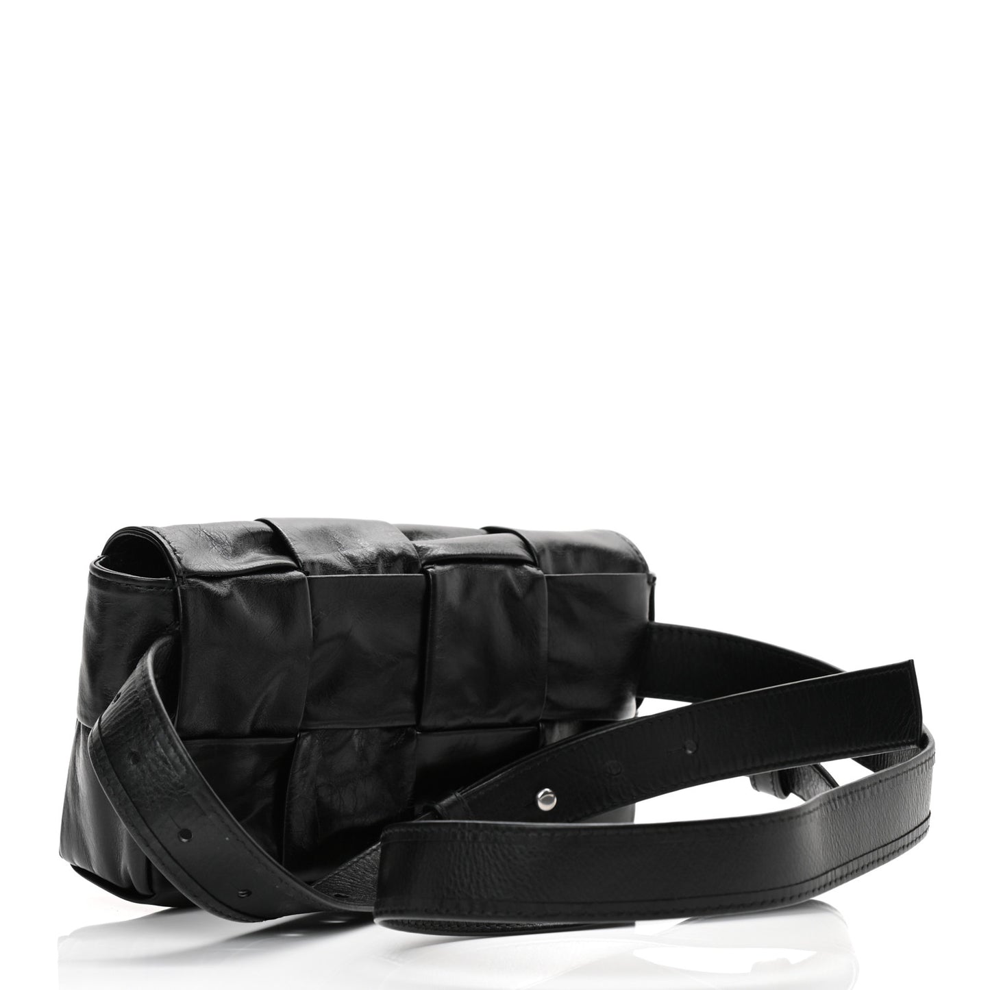 Paper Calfskin Intrecciato Cassette Belt Bag Black