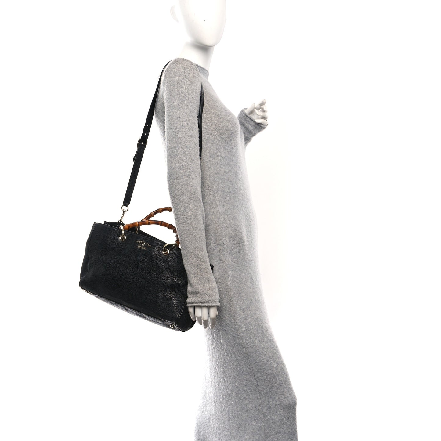 Pebbled Calfskin Medium Bamboo Shopper Tote Black