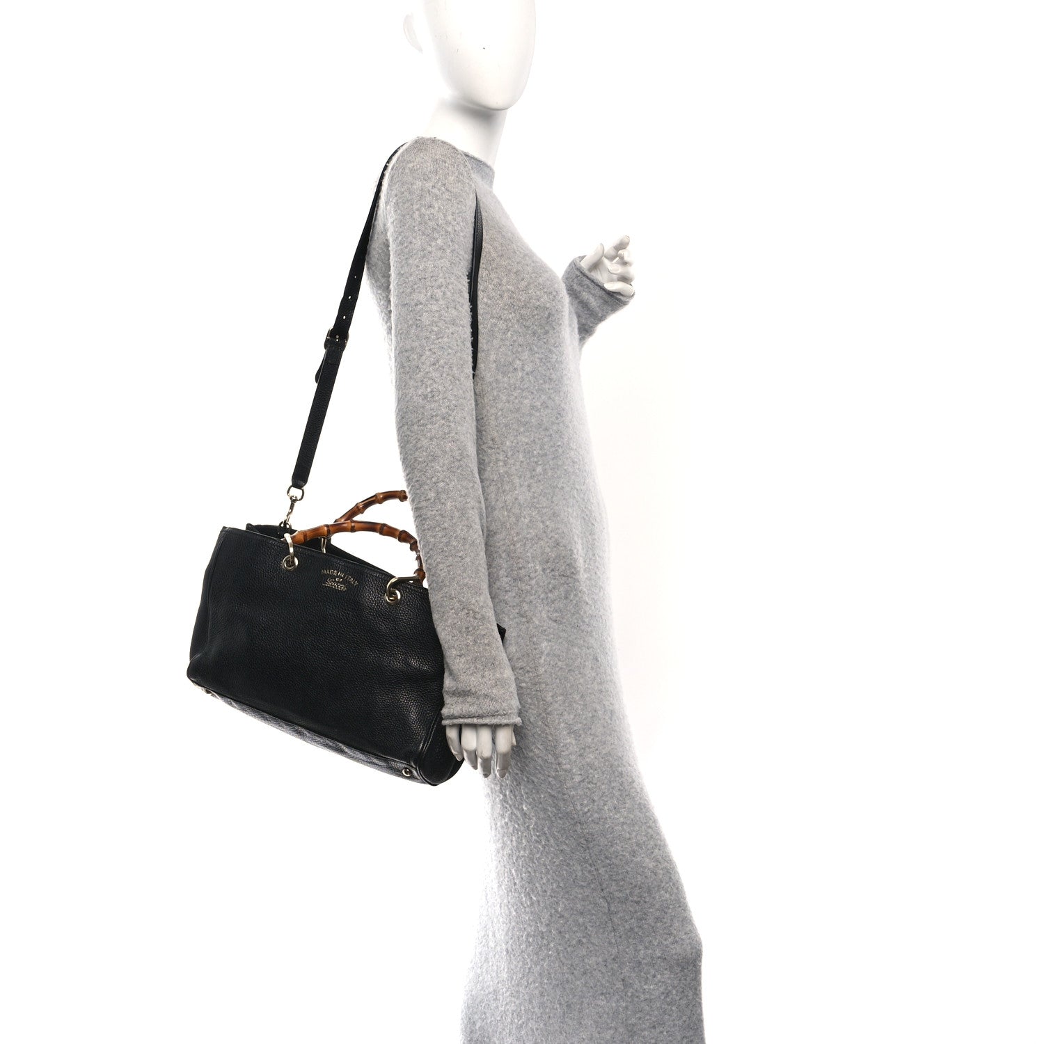 Gucci Pebbled Calfskin Medium Bamboo Shopper Tote Black 3 of 10