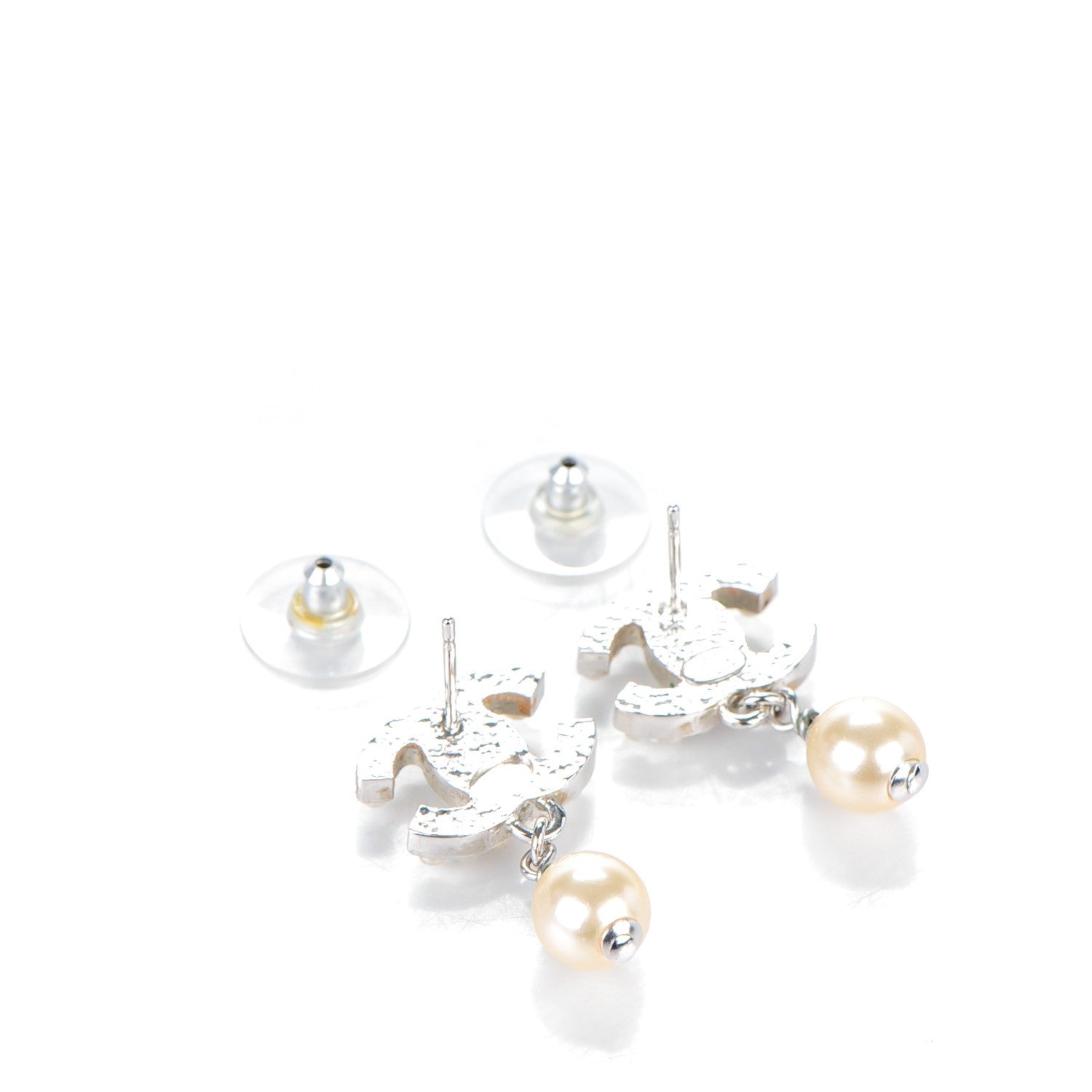 Chanel Pearl CC Drop Earrings Silver 4 of 5