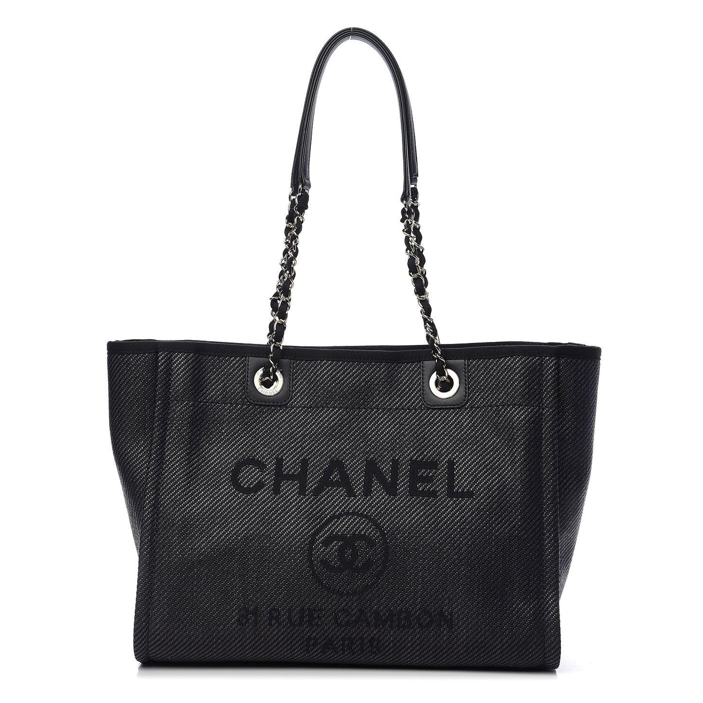 Mixed Fibers Calfskin Small Deauville Tote Black