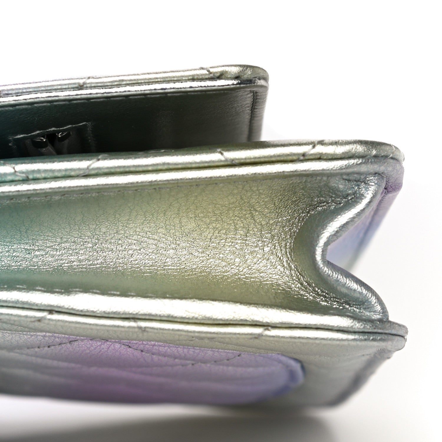 Chanel Gradient Metallic Calfskin Quilted Wallet On Chain WOC Silver Blue Yellow Purple 13 of 19