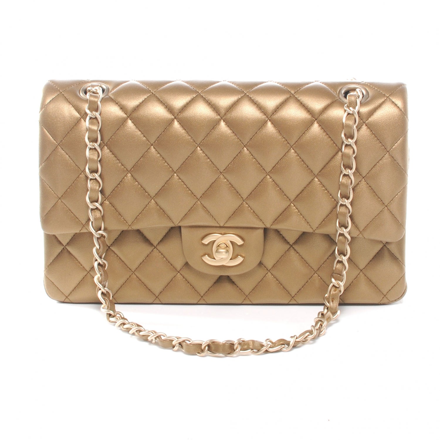 Chanel Lambskin Medium Double Flap Metallic Khaki 1 of 7