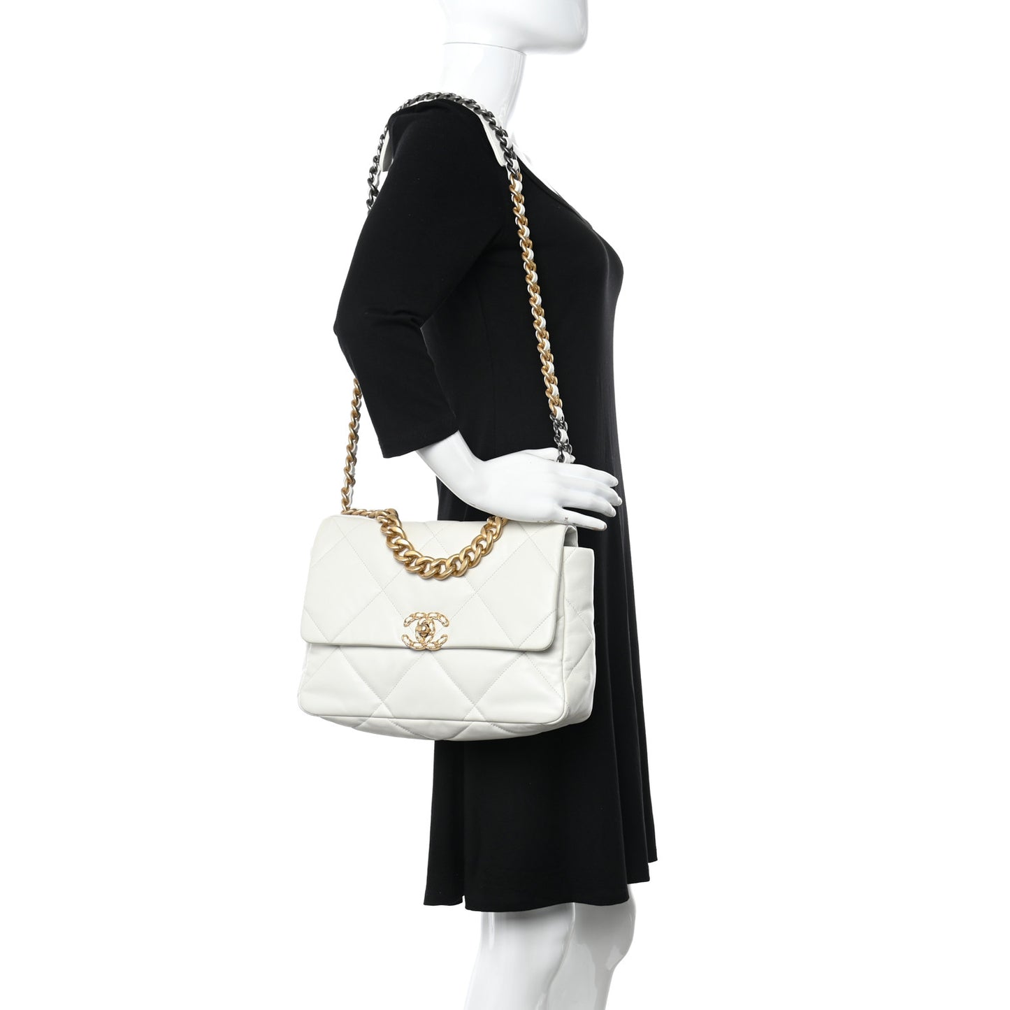 Goatskin Quilted Large Chanel 19 Flap White