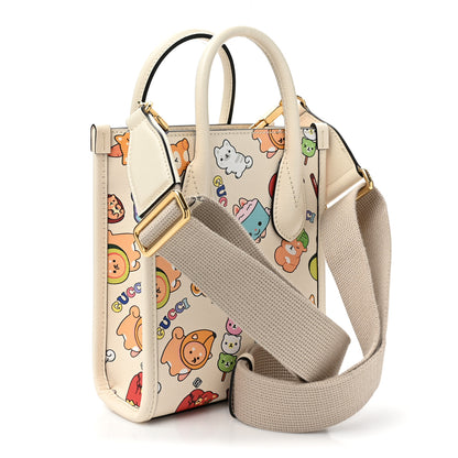 Gucci X PIKARAR Textured Dollar Calfskin Animal Print Mini Vertical Tote Bag Beige Mystic White Multicolor 3 of 9