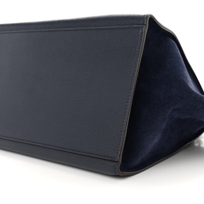 Celine Drummed Calfskin Suede Medium Trapeze Navy Blue 9 of 12