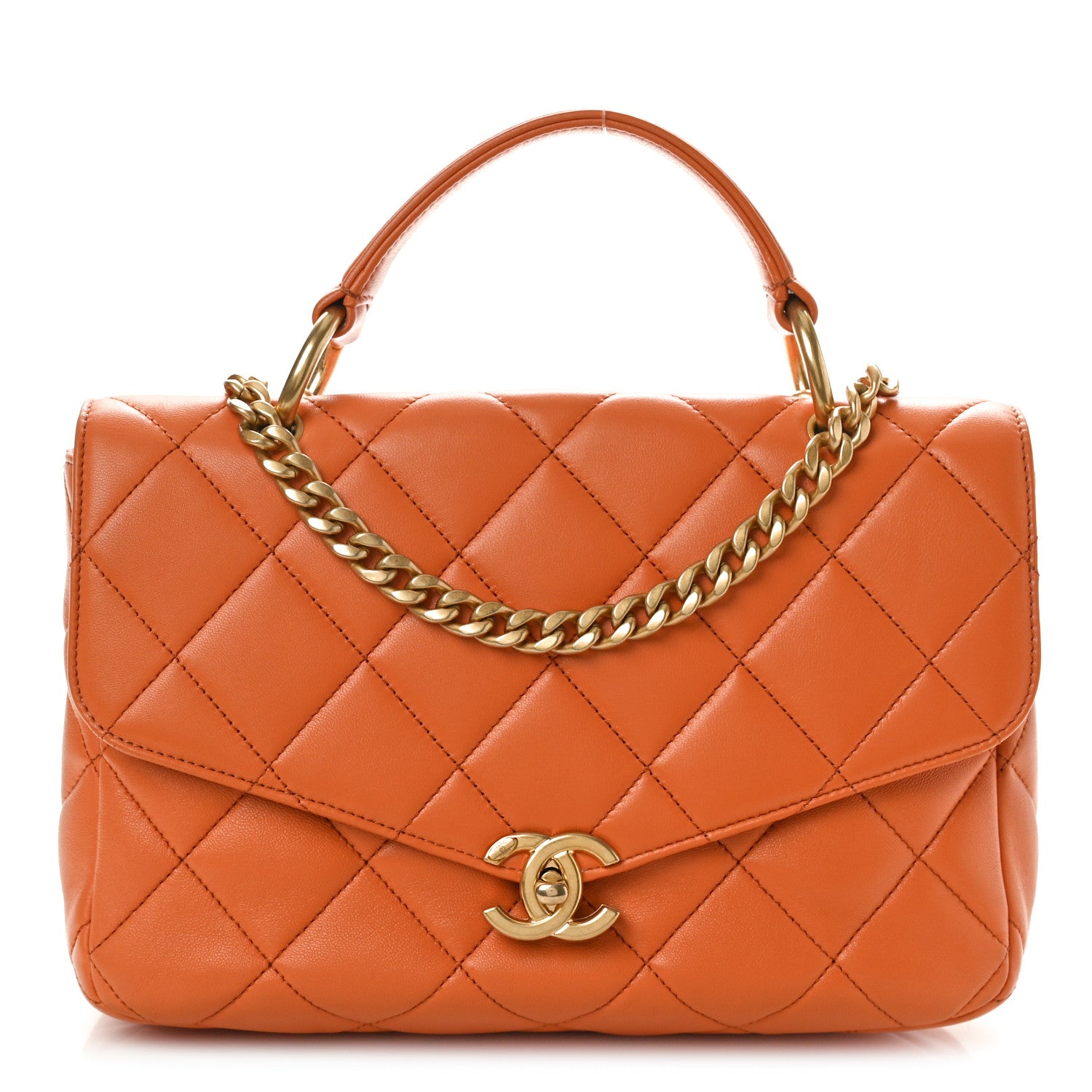 Chanel Calfskin Quilted Top Handle Flap Orange 1 of 10