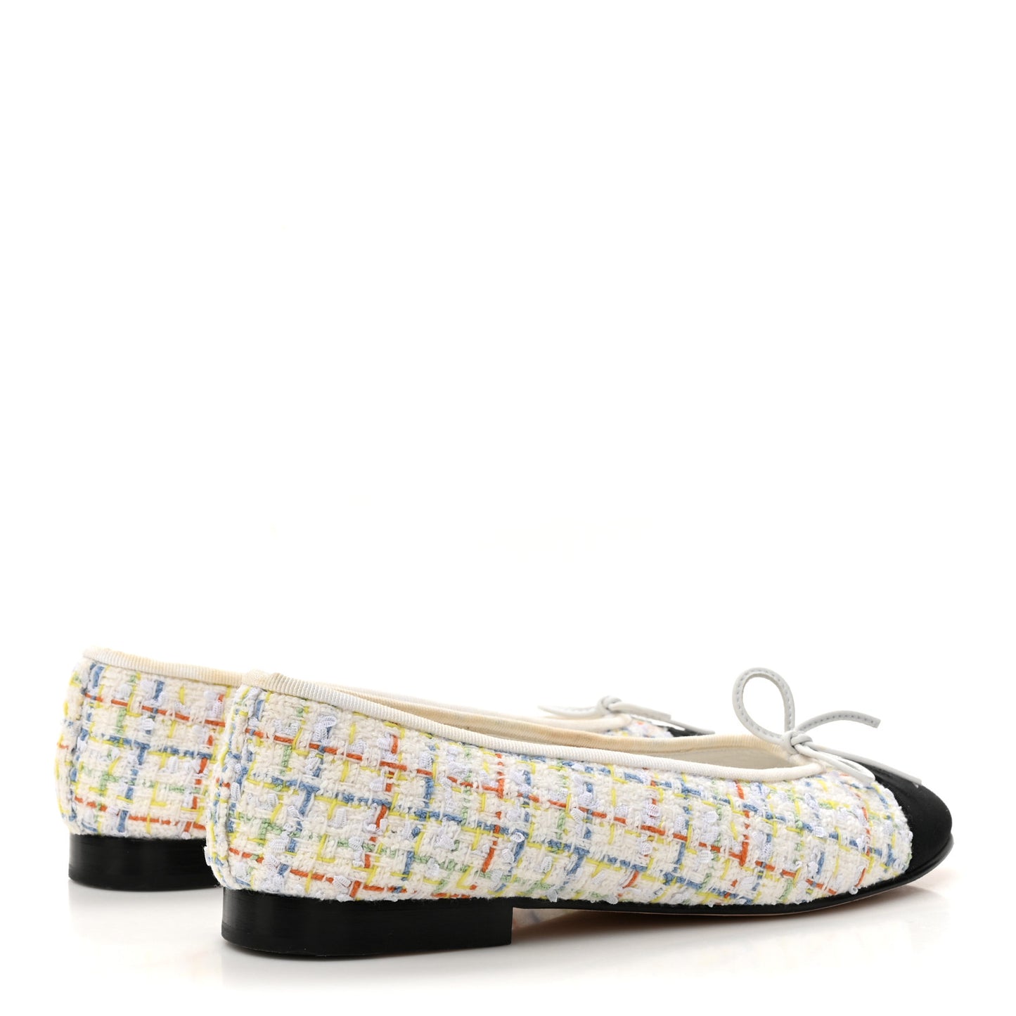 Tweed Grosgrain Cap Toe Ballerina Flats 37 White Multicolor 37.5 White Multicolor