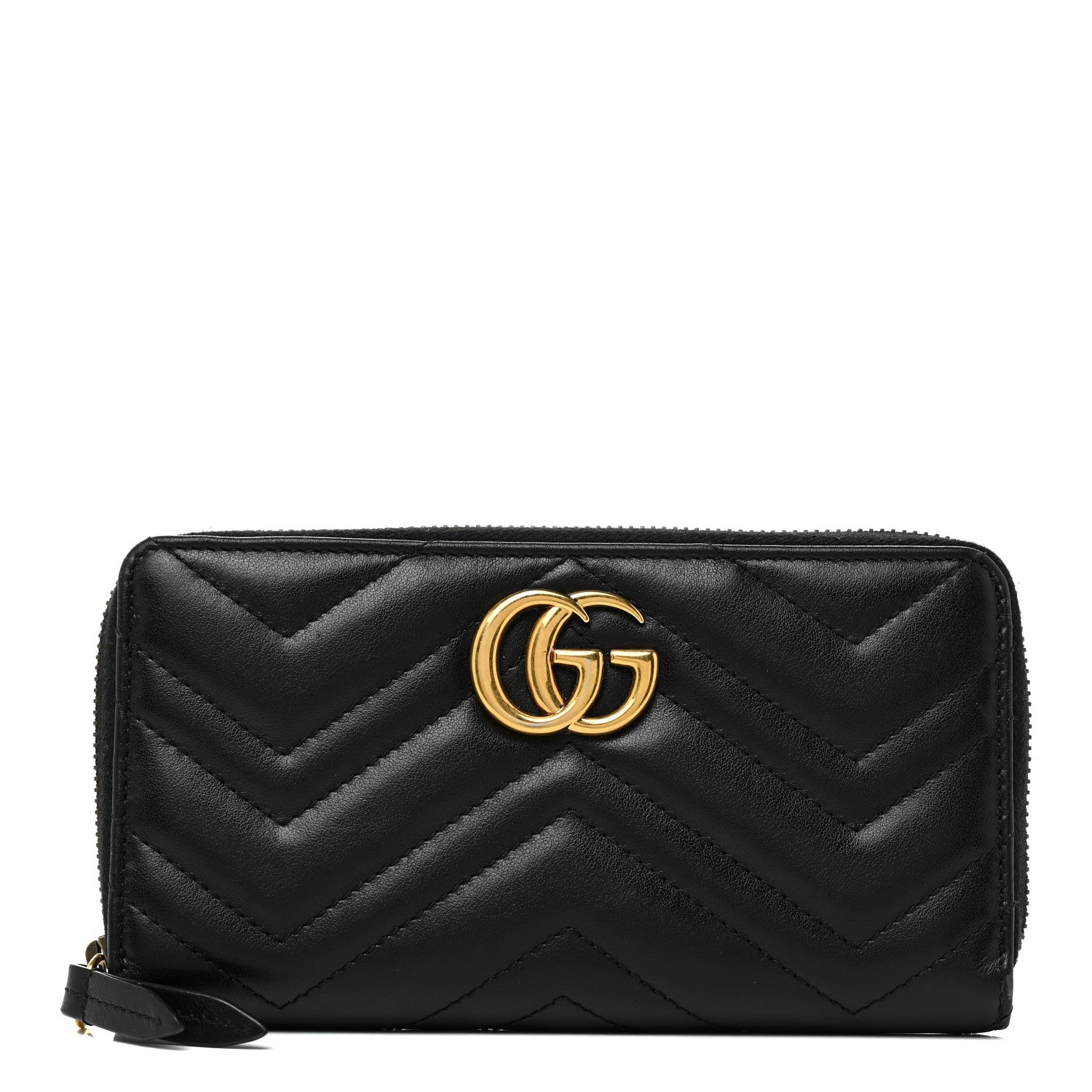 Gucci Calfskin Matelasse GG Marmont Zip Around Wallet Black 1 of 24