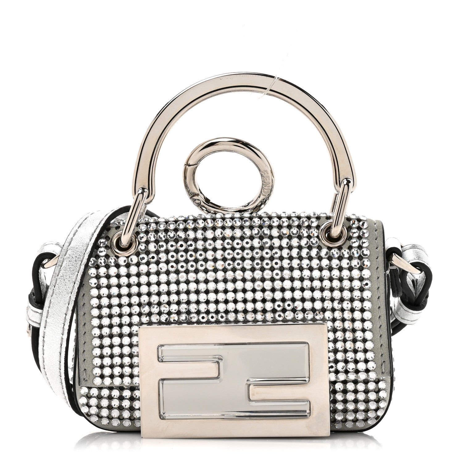 Fendi Nubuck Crystal Catalan Mirror Nano Maxi Buckle Baguette Charm Pietra Argento 1 of 11