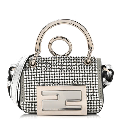 Fendi Nubuck Crystal Catalan Mirror Nano Maxi Buckle Baguette Charm Pietra Argento 1 of 11