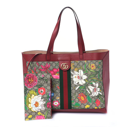 Gucci GG Supreme Monogram Flora Web Large Ophidia Tote Red 3 of 10