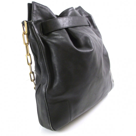 Leather Chain Shoulder Bag Black