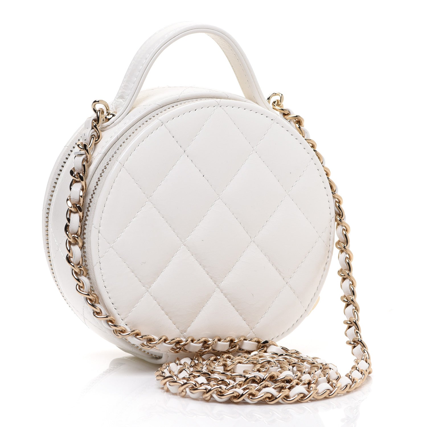 Chanel Lambskin Quilted Round Handle With Care Vanity With Chain White 2 of 9