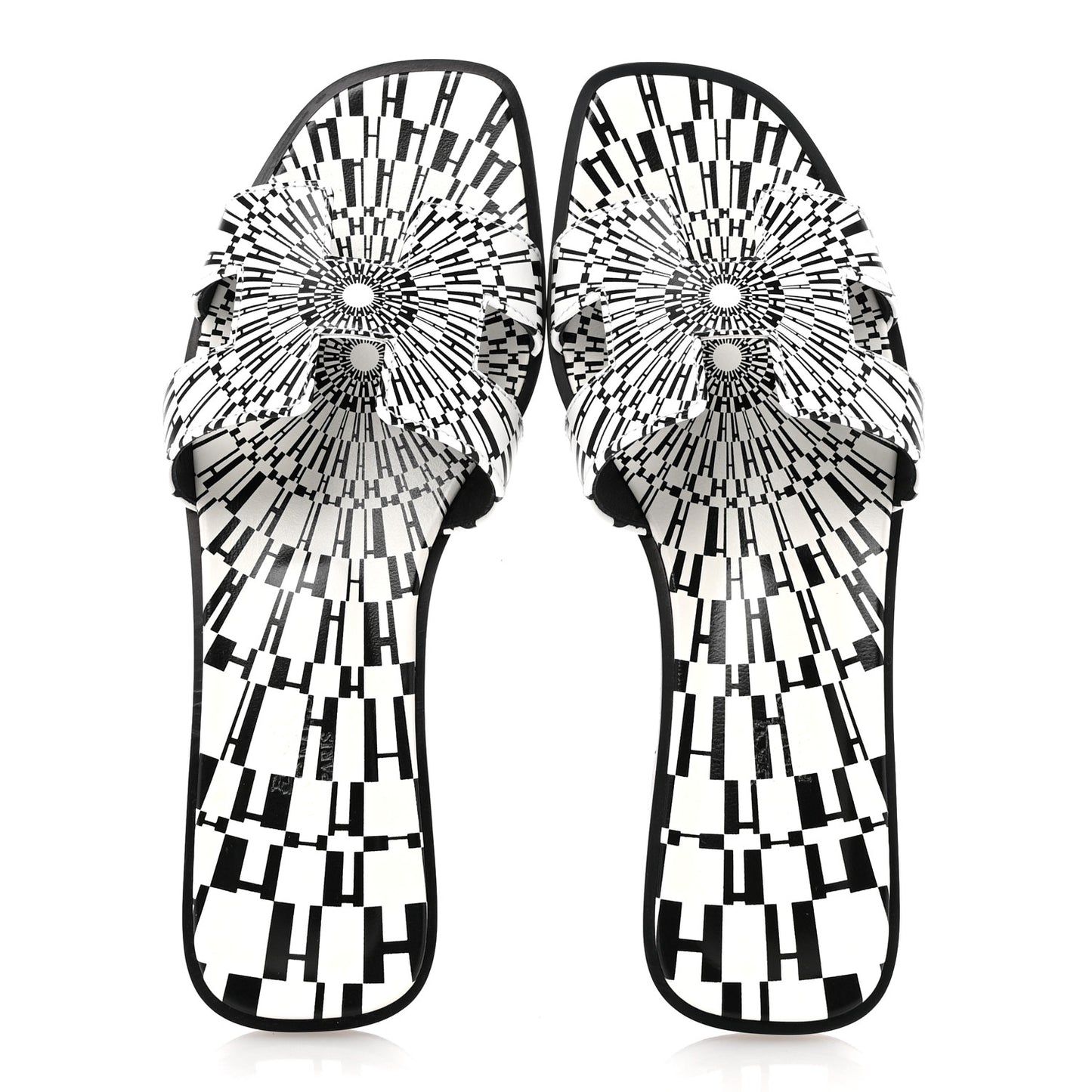 Calfskin Printed Op'H Oran Sandals 36 Black White