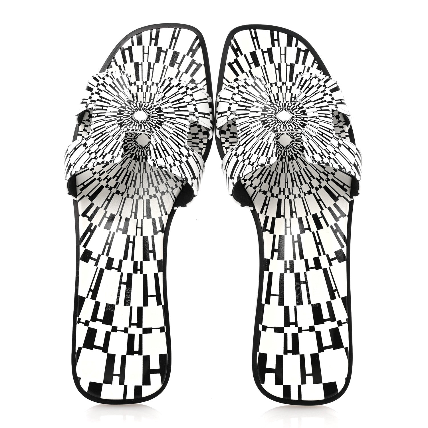 Hermes Calfskin Printed Op'H Oran Sandals 36 Black White 2 of 10
