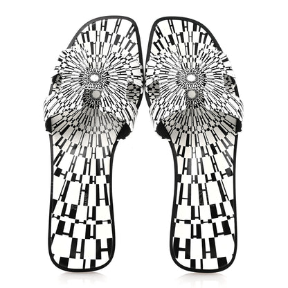Hermes Calfskin Printed Op'H Oran Sandals 36 Black White 2 of 10