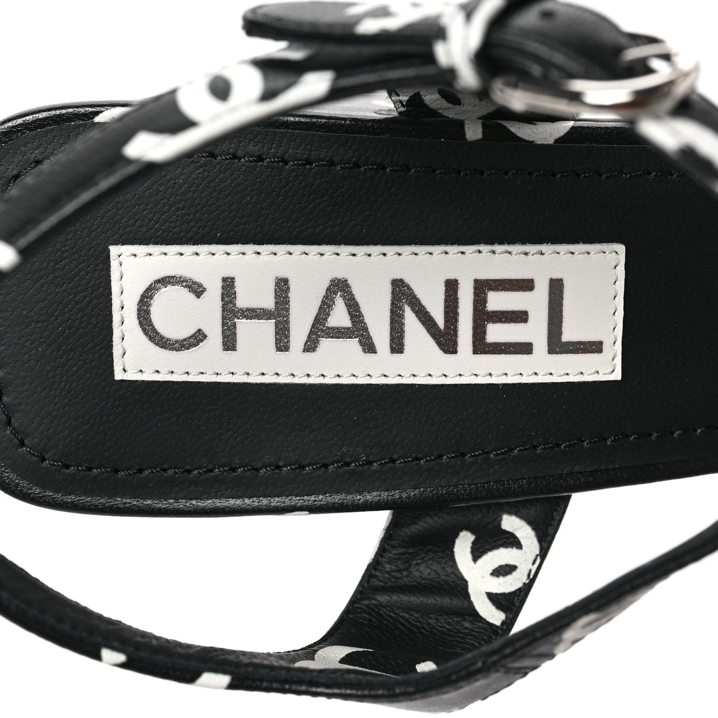 Printed Lambskin CC Platform Sandals 39.5 Black White
