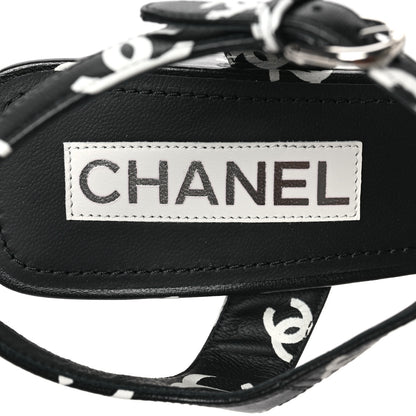 Chanel Printed Lambskin CC Platform Sandals 39.5 Black White 8 of 9