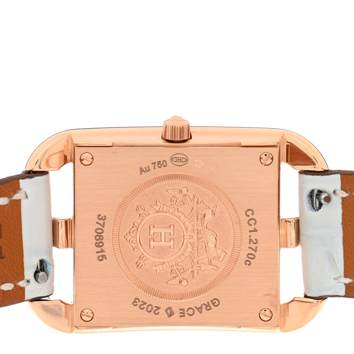 Hermes 18K Rose Gold Alligator 23mm Cape Cod Quartz Watch Bleu Brum 4 of 5