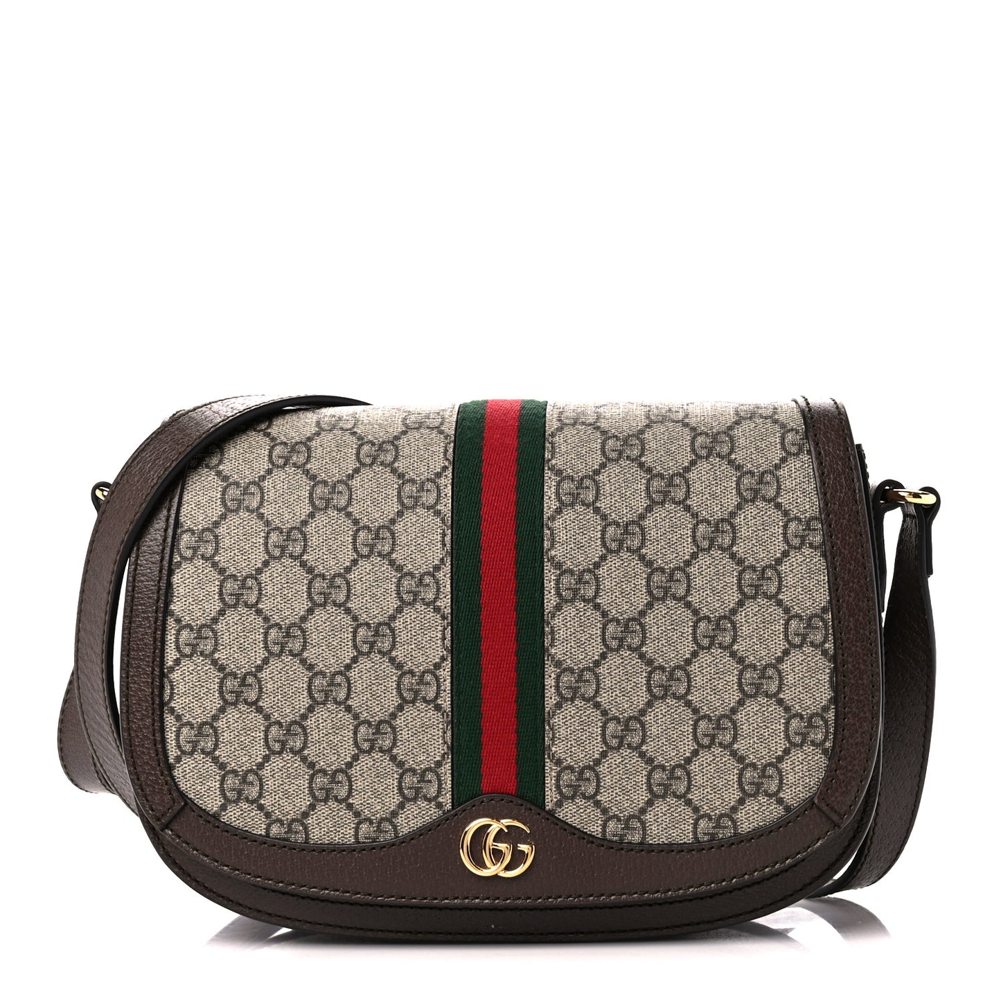 GG Supreme Monogram Web Small Ophidia Flap Messenger Bag Brown