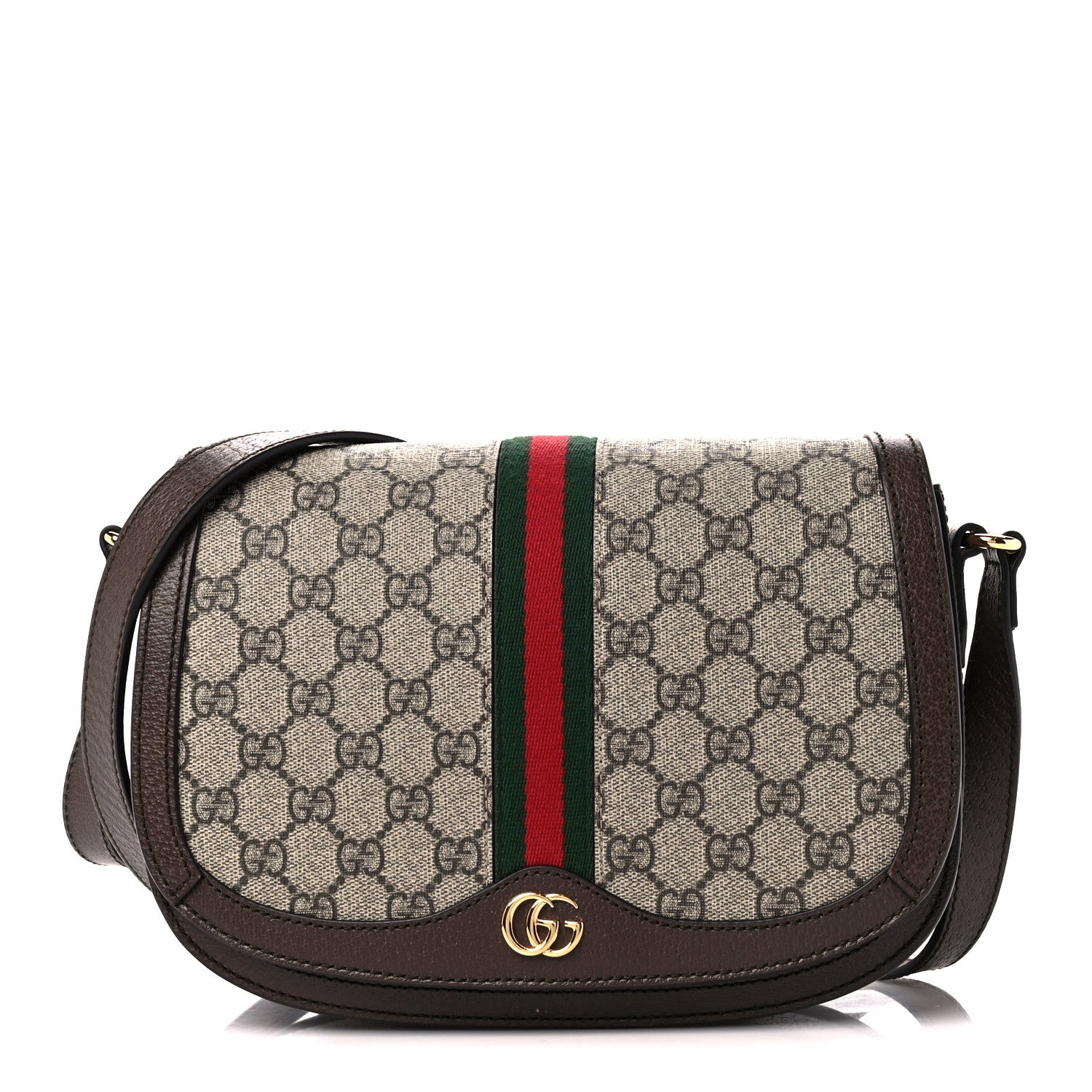 Gucci GG Supreme Monogram Web Small Ophidia Flap Messenger Bag Brown 1 of 13