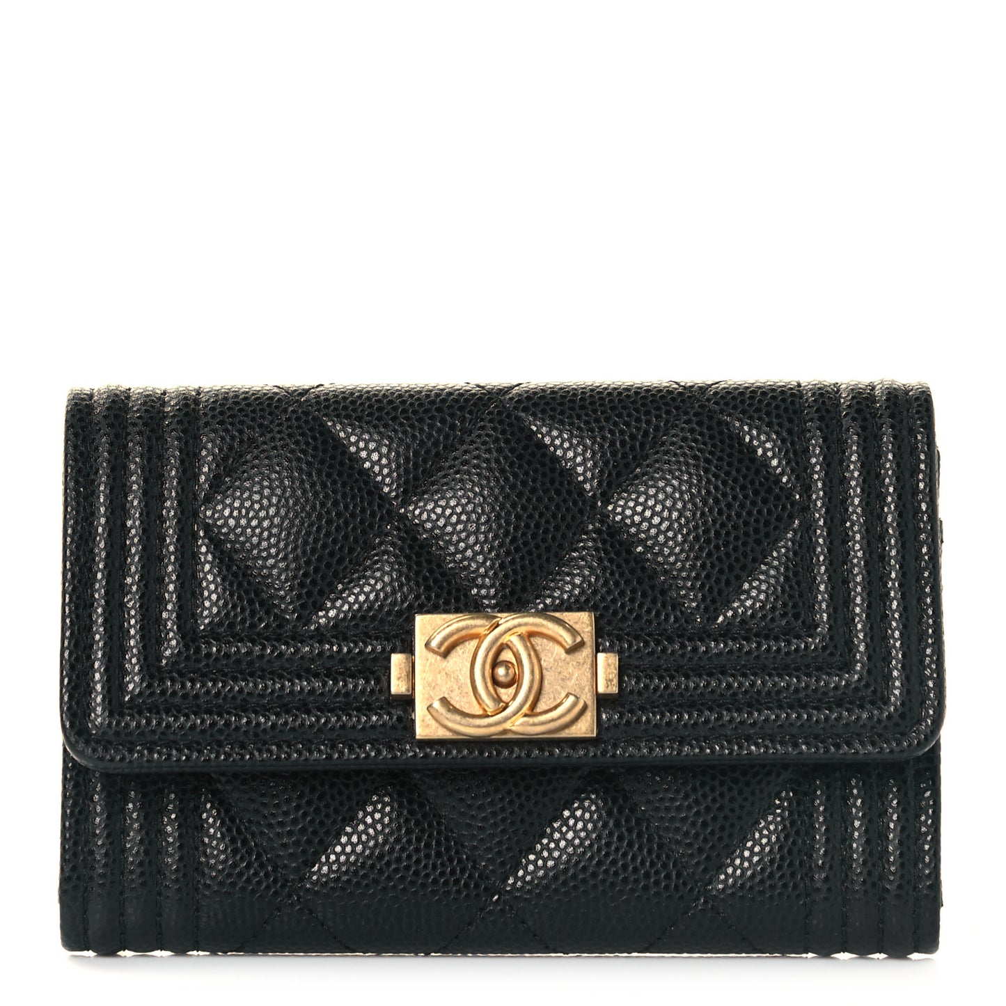Caviar Quilted Boy Flap Card Holder Black