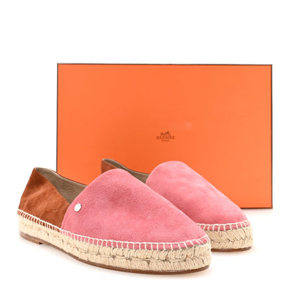 Hermes Suede Goatskin Womens Joven Espadrilles 37 Rose De Venise Gold 9 of 9