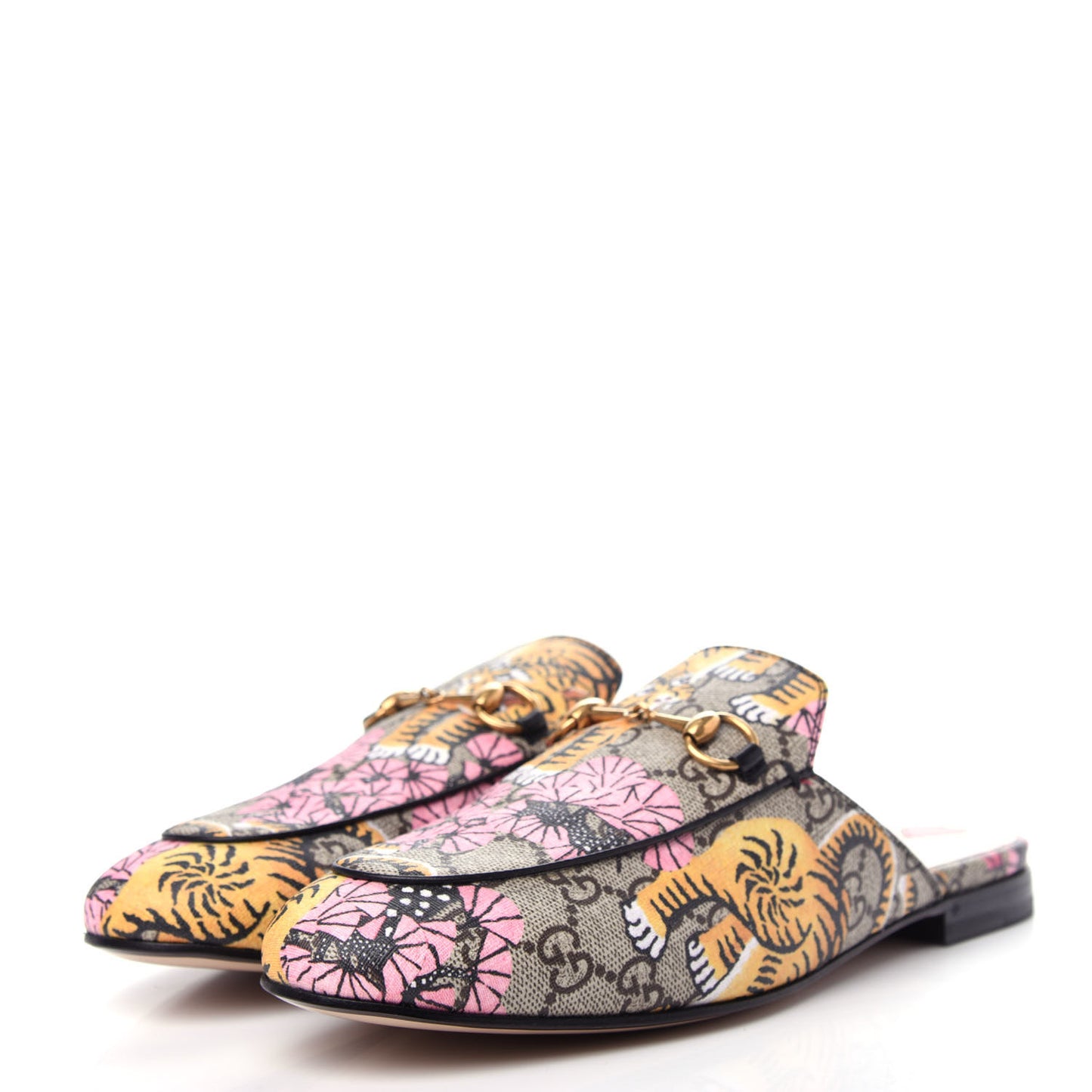 GG Supreme Monogram Bengal Womens Princetown Slippers 39.5 Beige Crop Pink