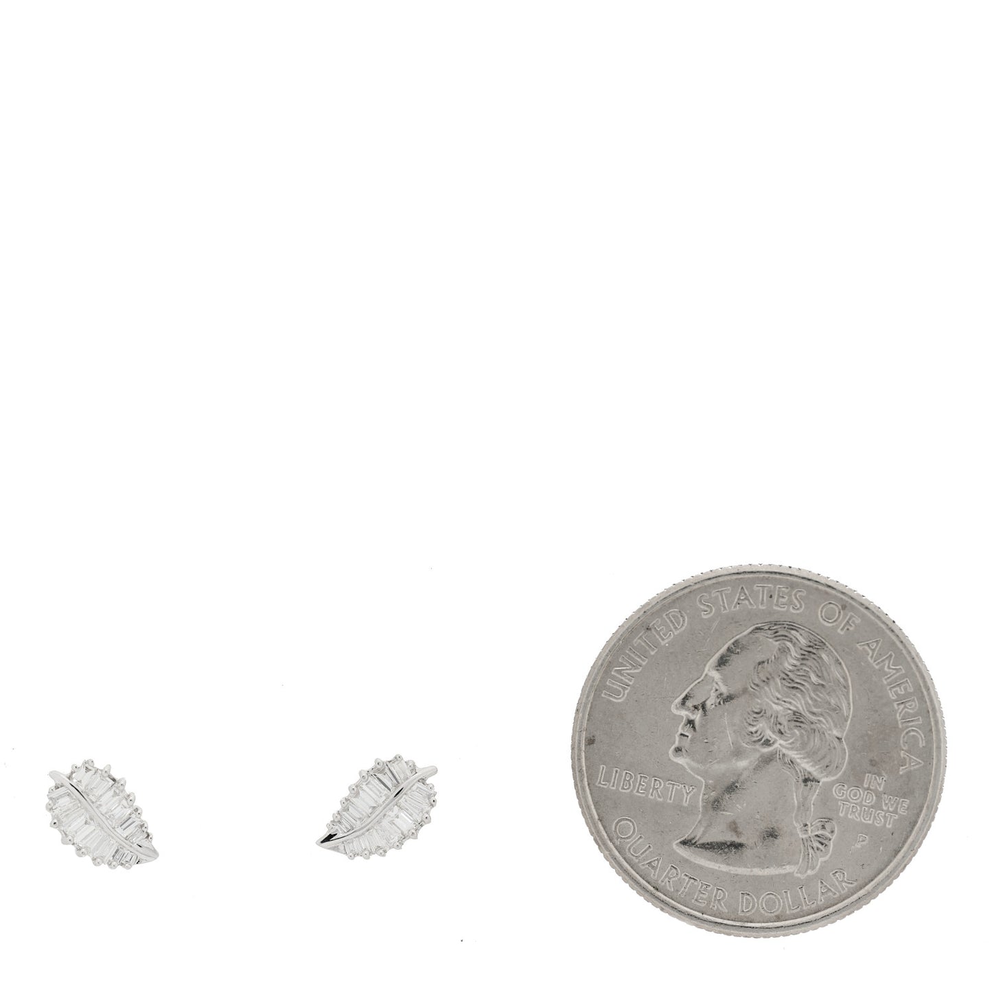 18K White Gold Diamond Small Palm Leaf Earrings