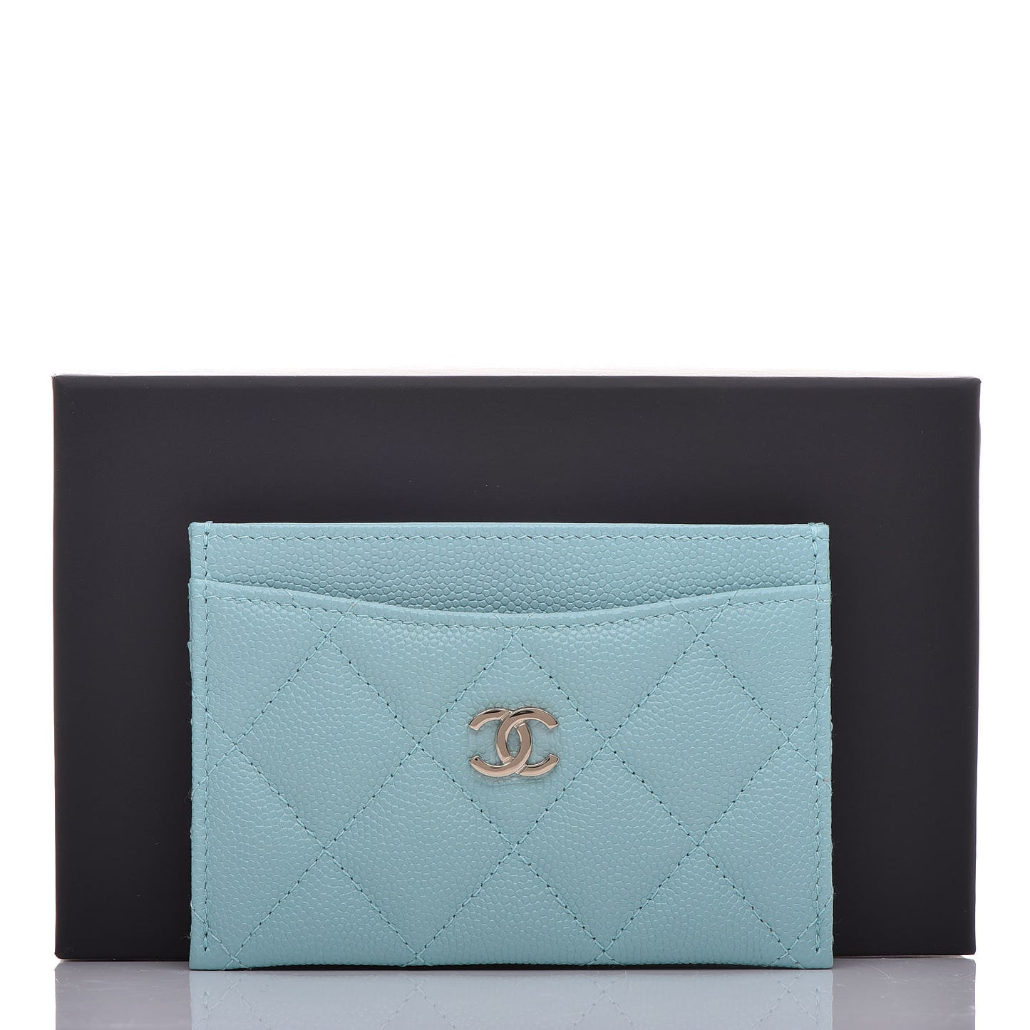 Caviar Quilted Card Holder Light Blue