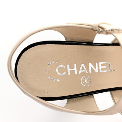 Chanel Lambskin Patent Pearl Sandals 37.5 Ivory Black 8 of 12
